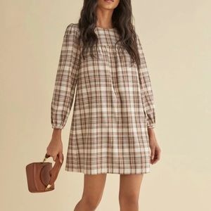 Reformation Plaid Mini Dress in Cream and Brown
